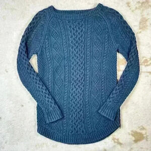 LL BEAN Signature Knit Cotton Fisherman Tunic Wide Crew Neck Sweater Women S